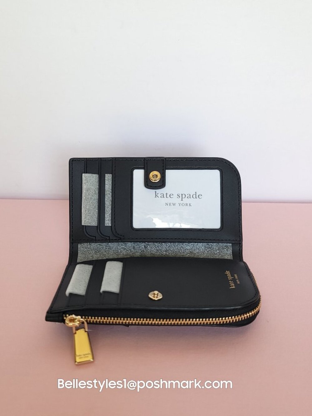 KATE SPADE Devin Pebbled Leather Small Bifold Wallet-Black color⭐ - Picture 15 of 16